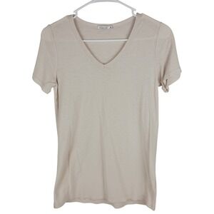 Comune Women Beige Slub Knit V-Neck Short Sleeve T-Shirt Size S
